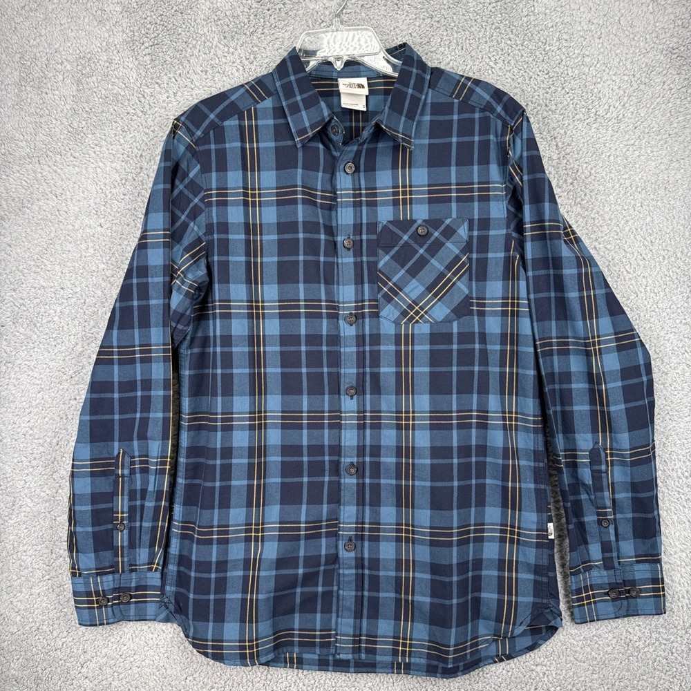 The North Face Shirt Mens Medium L/S Button Up Pockets Blue Plaid Outdoor